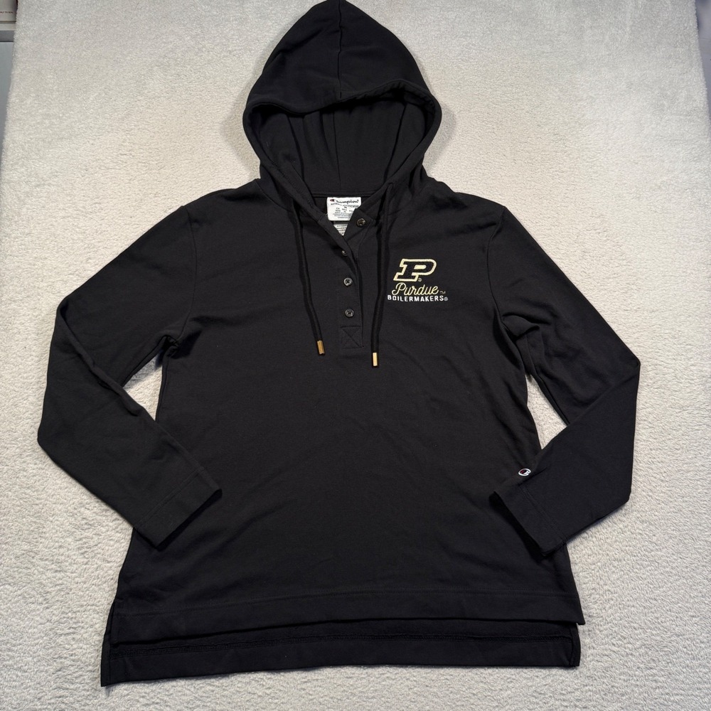 Champion Purdue Boilermakers Hoodie Women M Black French Terry Henley NWT